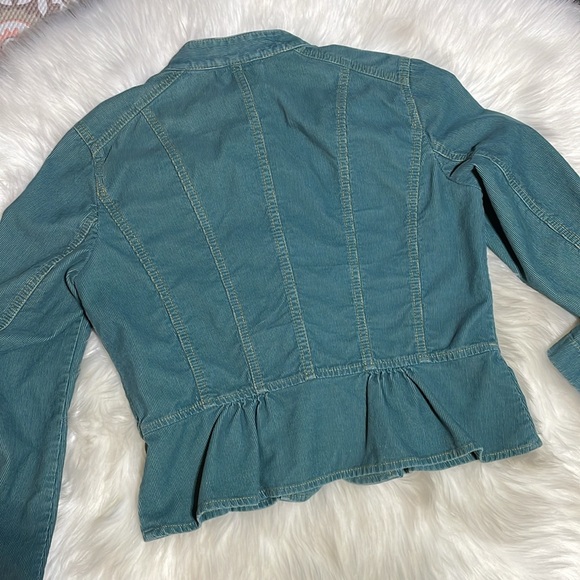 LOFT- Teal Cropped Corduroy Jacket with Accent Stitching & Peplum-6-#0061 - Picture 4 of 10